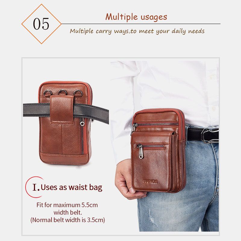 Herren Echtes Leder Rindsleder Multi-carry Retro 7.2 Zoll Telefon Umhängetasche Hängende Gürteltasche Gürteltasche