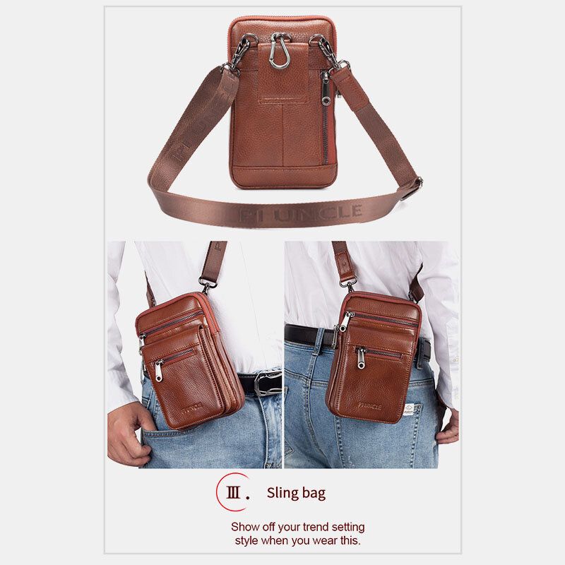 Herren Echtes Leder Rindsleder Multi-carry Retro 7.2 Zoll Telefon Umhängetasche Hängende Gürteltasche Gürteltasche