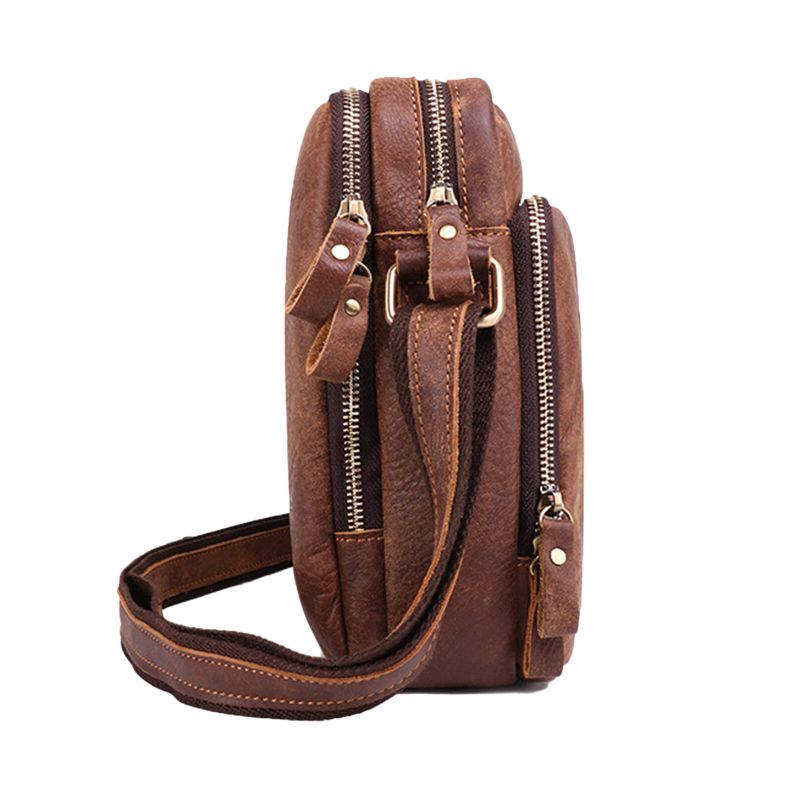 Herren Echtes Leder Vintage Große Kapazität Strapazierfähige Umhängetasche Innenfach Lässige Business-tasche