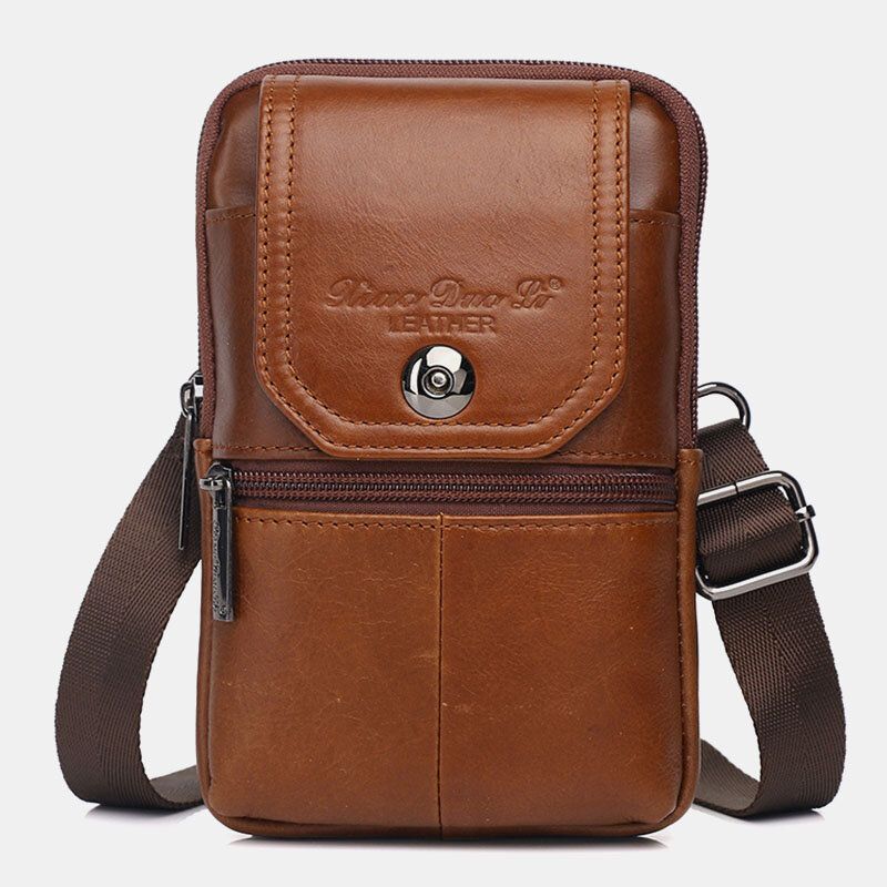 Herren Echtes Leder Vintage Multi-card Slot 6.5 Zoll Mini Handytasche Umhängetasche Gürteltasche Rindsleder Tasche