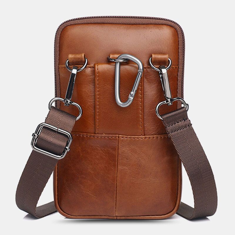 Herren Echtes Leder Vintage Multi-card Slot 6.5 Zoll Mini Handytasche Umhängetasche Gürteltasche Rindsleder Tasche