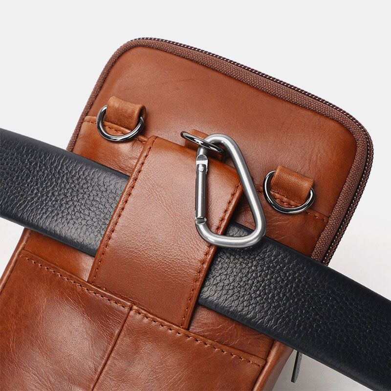 Herren Echtes Leder Vintage Multi-card Slot 6.5 Zoll Mini Handytasche Umhängetasche Gürteltasche Rindsleder Tasche