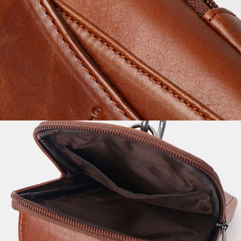 Herren Echtes Leder Vintage Multi-card Slot 6.5 Zoll Mini Handytasche Umhängetasche Gürteltasche Rindsleder Tasche