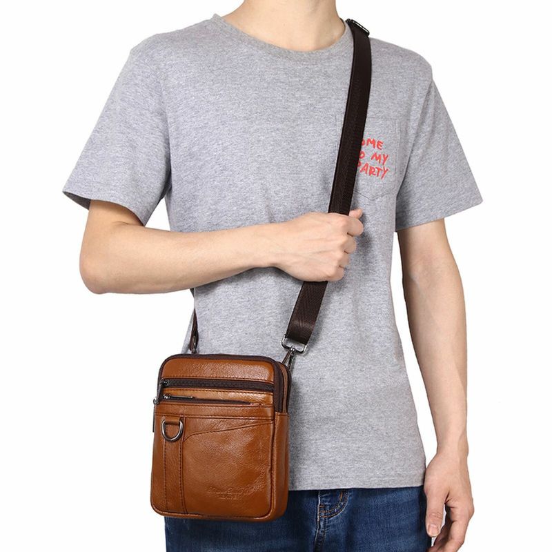 Herren Echtes Leder Vintage Multi-fach Reißverschluss Handytasche Umhängetasche