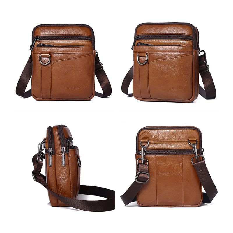 Herren Echtes Leder Vintage Multi-fach Reißverschluss Handytasche Umhängetasche