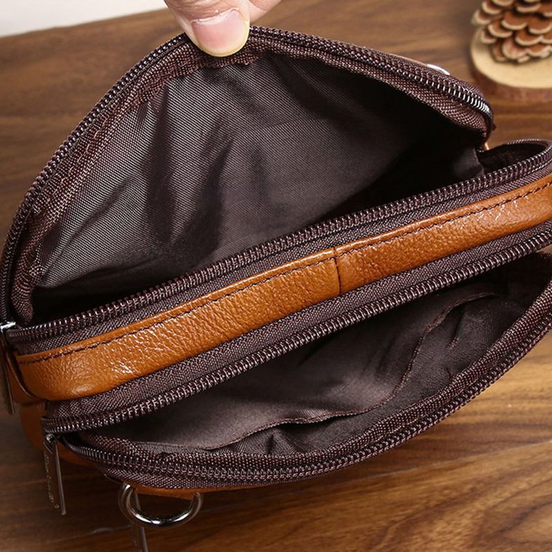 Herren Echtes Leder Vintage Multi-fach Reißverschluss Handytasche Umhängetasche