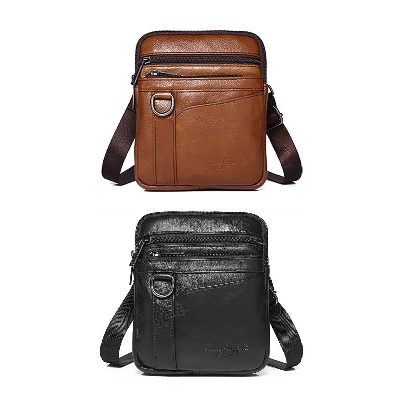 Herren Echtes Leder Vintage Multi-fach Reißverschluss Handytasche Umhängetasche