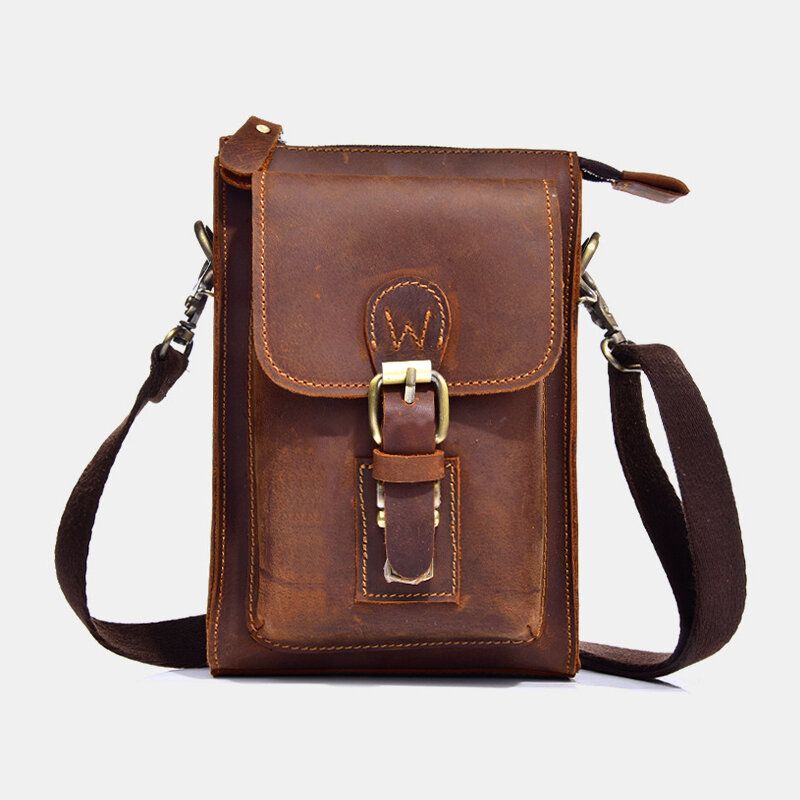 Herren Echtes Leder Vintage Multifunktionale Umhängetasche Strapazierfähige Gürtelschlaufe Taille Tägliche Gürteltasche