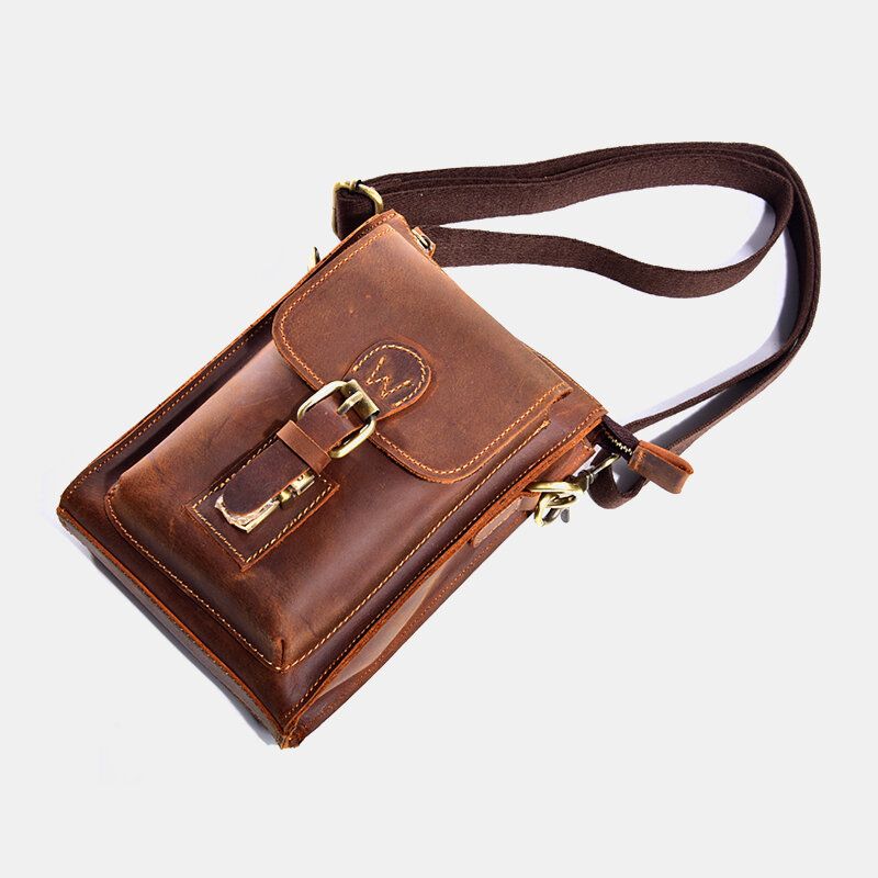 Herren Echtes Leder Vintage Multifunktionale Umhängetasche Strapazierfähige Gürtelschlaufe Taille Tägliche Gürteltasche