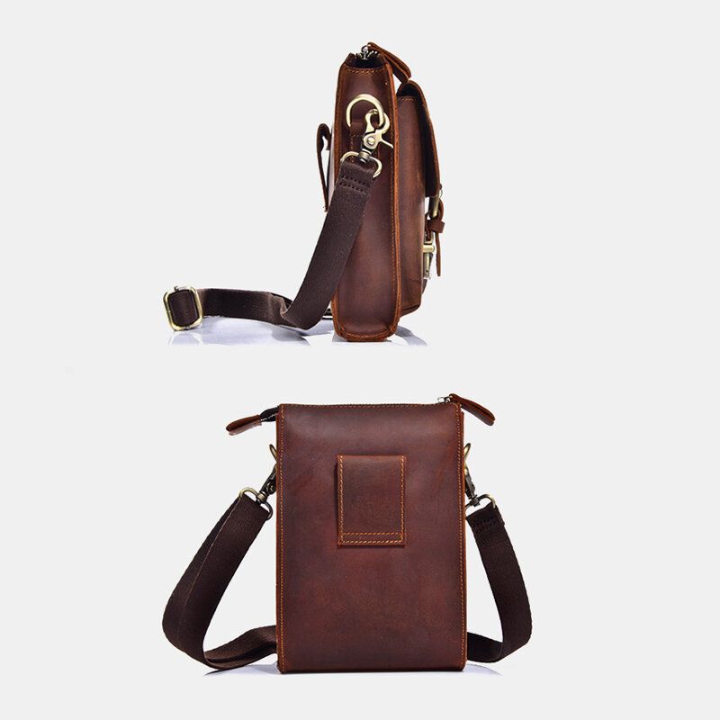 Herren Echtes Leder Vintage Multifunktionale Umhängetasche Strapazierfähige Gürtelschlaufe Taille Tägliche Gürteltasche