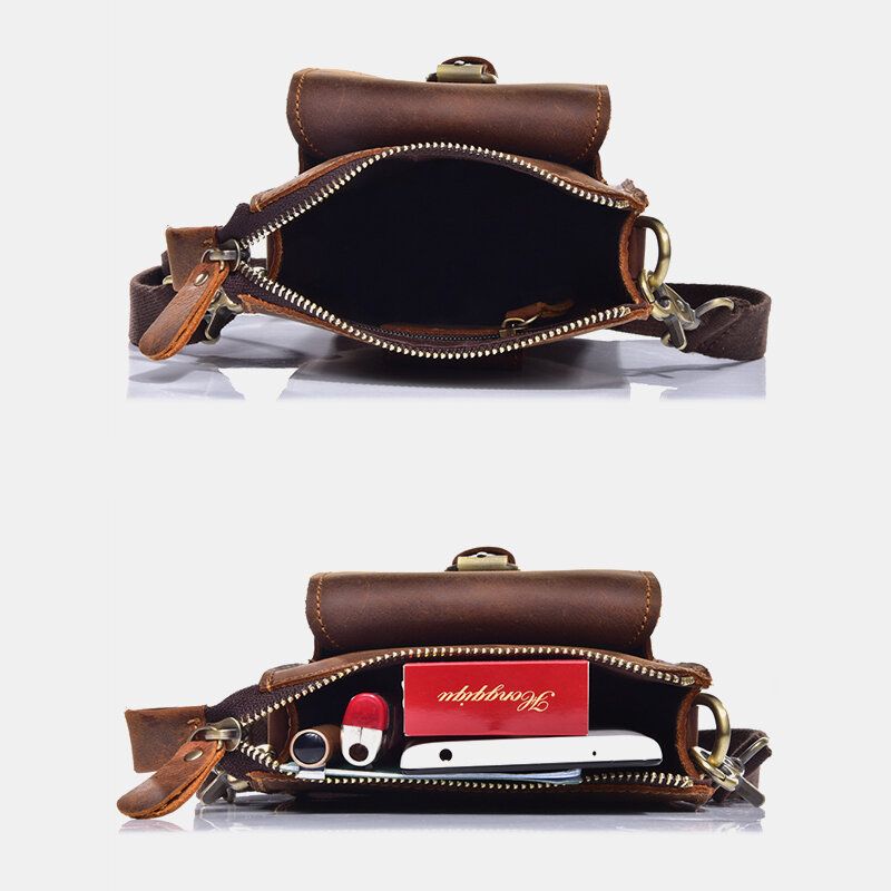 Herren Echtes Leder Vintage Multifunktionale Umhängetasche Strapazierfähige Gürtelschlaufe Taille Tägliche Gürteltasche