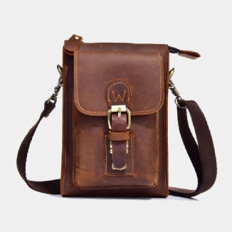 Herren Echtes Leder Vintage Multifunktionale Umhängetasche Strapazierfähige Gürtelschlaufe Taille Tägliche Gürteltasche