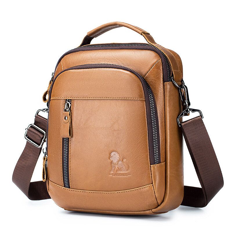 Herren Echtes Leder Vintage Strapazierfähige Umhängetasche Große Kapazität Reißverschluss Design Multifunktionale Ledertasche