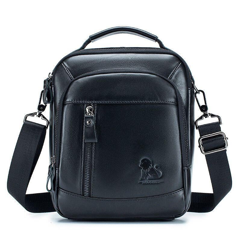 Herren Echtes Leder Vintage Strapazierfähige Umhängetasche Große Kapazität Reißverschluss Design Multifunktionale Ledertasche