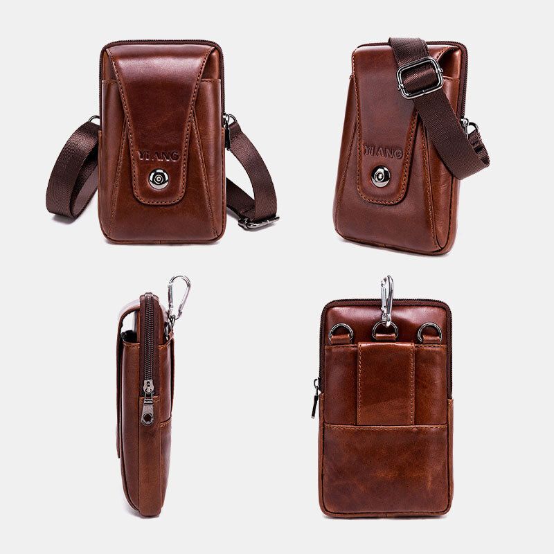 Herren Echtes Leder Vintage Umhängetasche Gürteltasche Handytasche Für Business