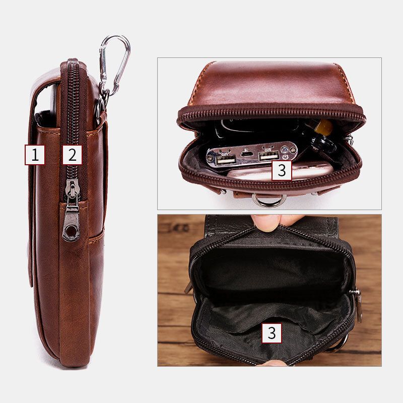 Herren Echtes Leder Vintage Umhängetasche Gürteltasche Handytasche Für Business