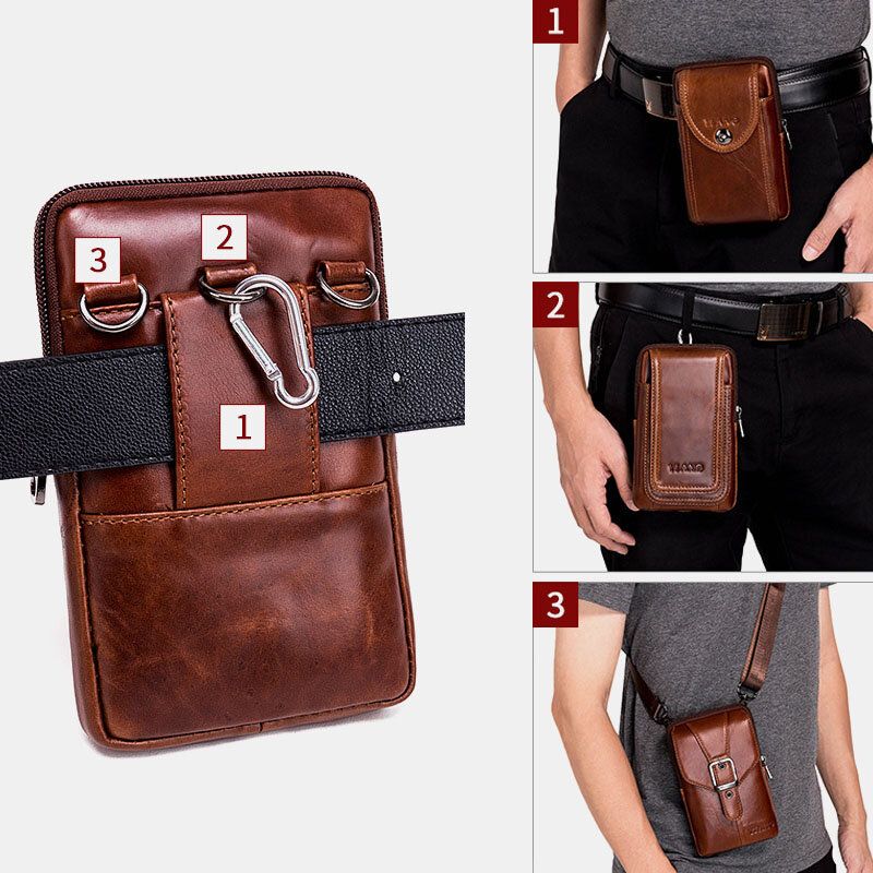 Herren Echtes Leder Vintage Umhängetasche Gürteltasche Handytasche Für Business