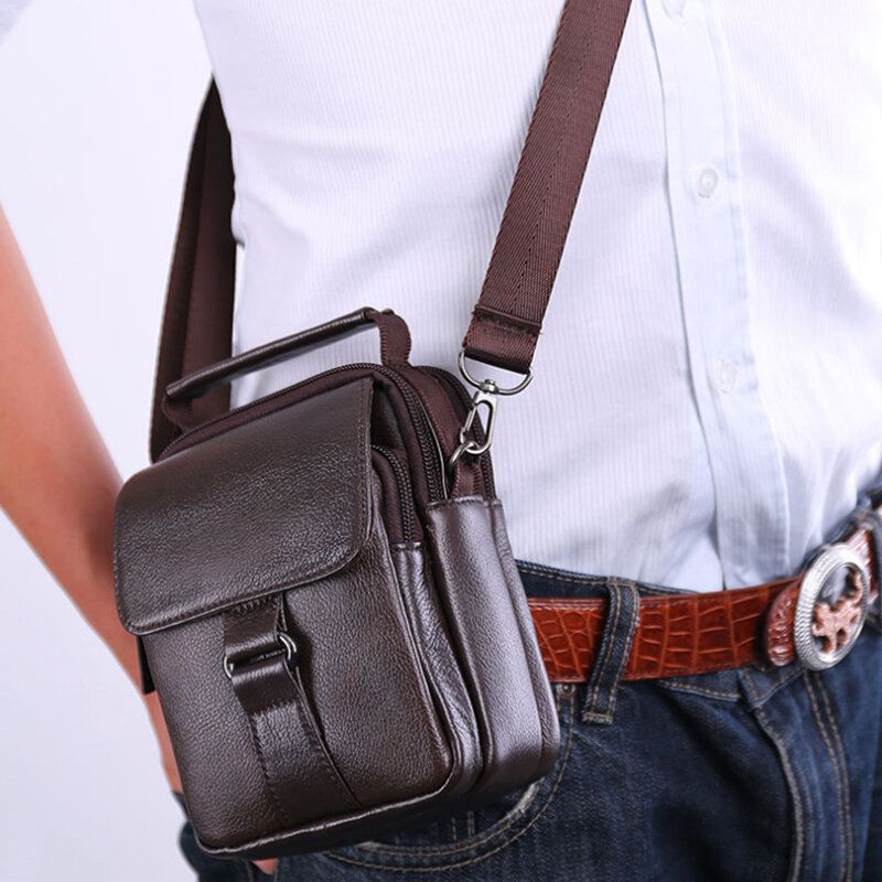 Herren-echtleder-retro-multi-pocket-handtasche Lässige Gürteltasche Umhängetasche