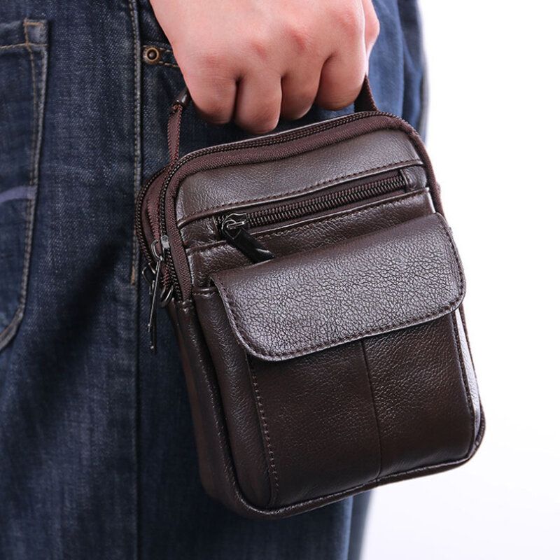 Herren-echtleder-retro-multi-pocket-handtasche Lässige Gürteltasche Umhängetasche