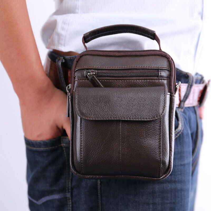 Herren-echtleder-retro-multi-pocket-handtasche Lässige Gürteltasche Umhängetasche