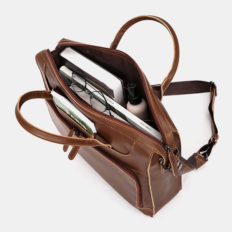 Herren Horizontale Aktentasche Mit Mehreren Fächern Vintage-pu-leder 14-zoll-laptoptasche Umhängetasche Umhängetasche Handtasche