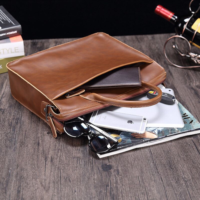 Herren Horizontale Aktentasche Mit Mehreren Fächern Vintage-pu-leder 14-zoll-laptoptasche Umhängetasche Umhängetasche Handtasche