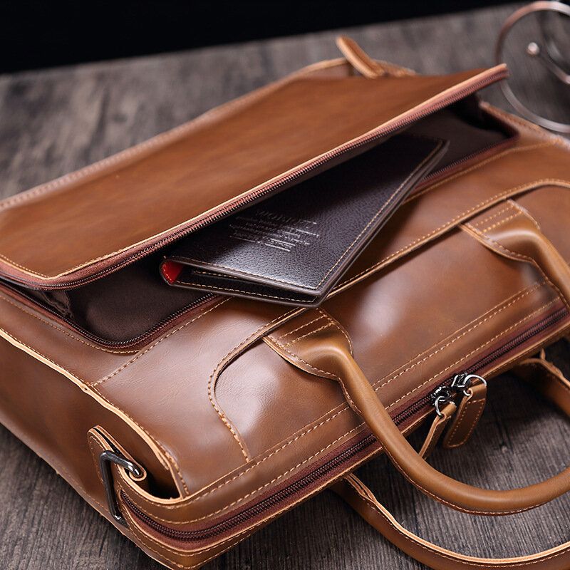 Herren Horizontale Aktentasche Mit Mehreren Fächern Vintage-pu-leder 14-zoll-laptoptasche Umhängetasche Umhängetasche Handtasche