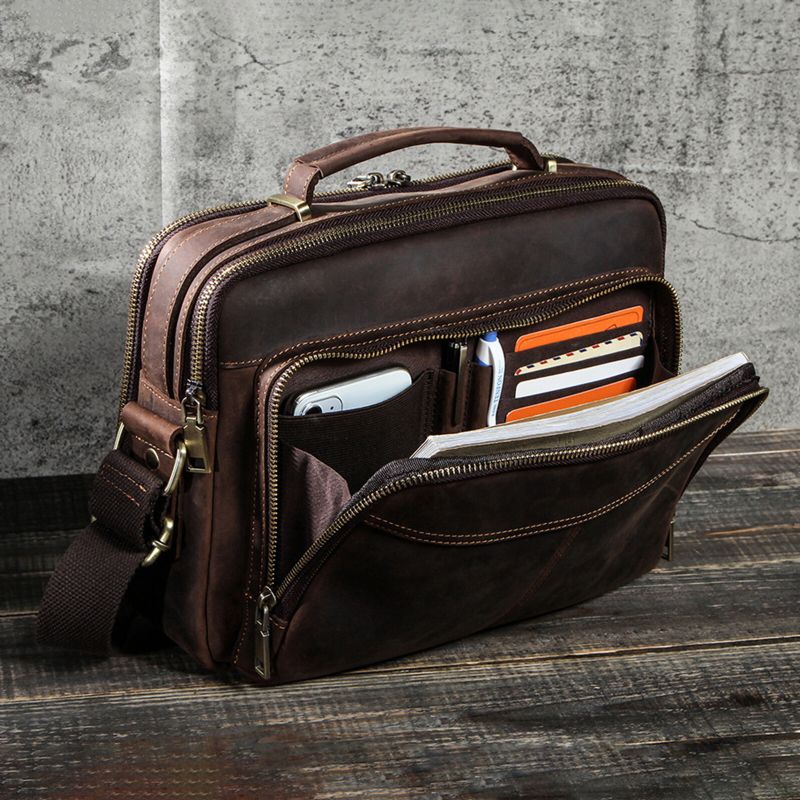 Herren Kunstleder Vintage Große Kapazität Multi-fach-aufbewahrung Handtasche Umhängetasche