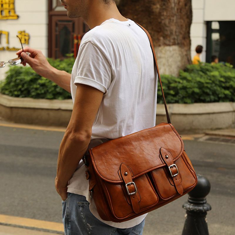 Herren Kunstleder Vintage Große Kapazität Umhängetasche Retro Laptop Kurze Tasche