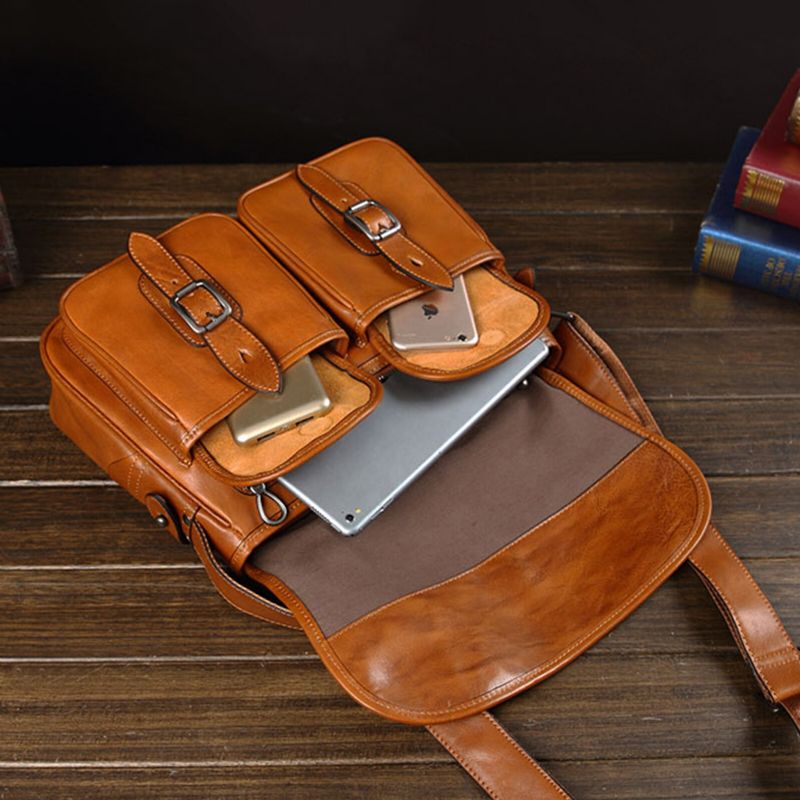 Herren Kunstleder Vintage Große Kapazität Umhängetasche Retro Laptop Kurze Tasche