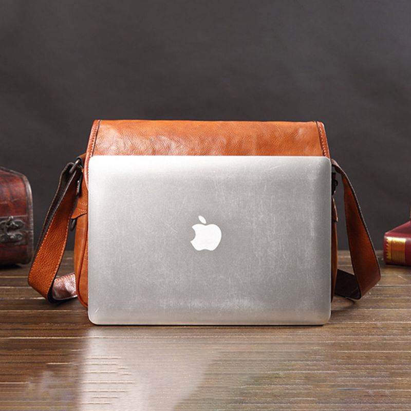 Herren Kunstleder Vintage Große Kapazität Umhängetasche Retro Laptop Kurze Tasche