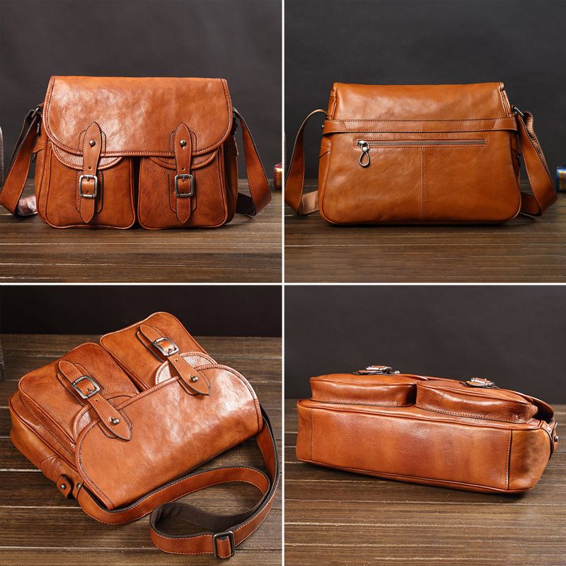 Herren Kunstleder Vintage Große Kapazität Umhängetasche Retro Laptop Kurze Tasche