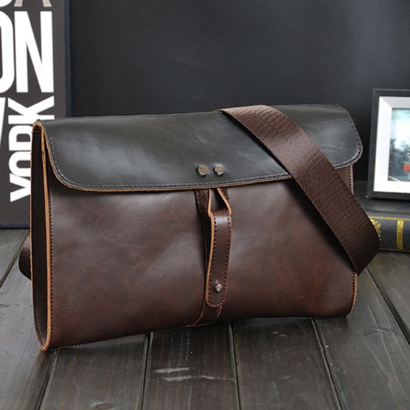 Herren Kunstleder Vintage Große Umhängetasche 13.3 Zoll Laptop Innenfach Handtasche