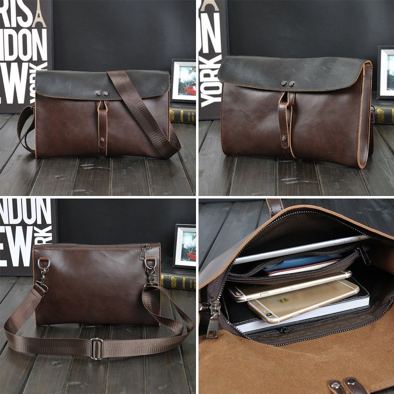 Herren Kunstleder Vintage Große Umhängetasche 13.3 Zoll Laptop Innenfach Handtasche