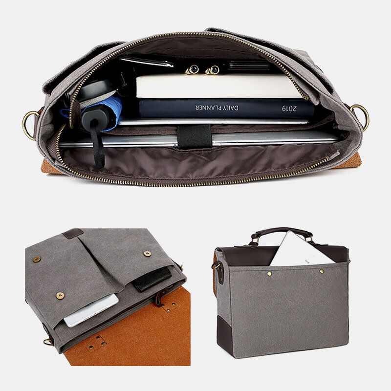 Herren Leinwand Große Kapazität Abdeckung Reißverschluss Vintage Business Umhängetasche Laptoptasche Umhängetasche Handtasche