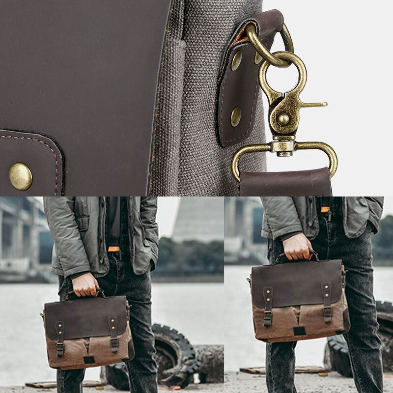 Herren Leinwand Große Kapazität Abdeckung Reißverschluss Vintage Business Umhängetasche Laptoptasche Umhängetasche Handtasche