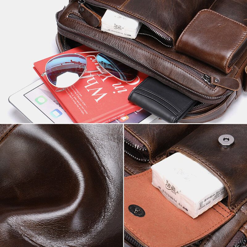 Herren Oil Wax Leather Große Kapazität Wasserdichte Umhängetasche Aktentasche Multi-pocket Rindsleder Umhängetaschen Umhängetasche