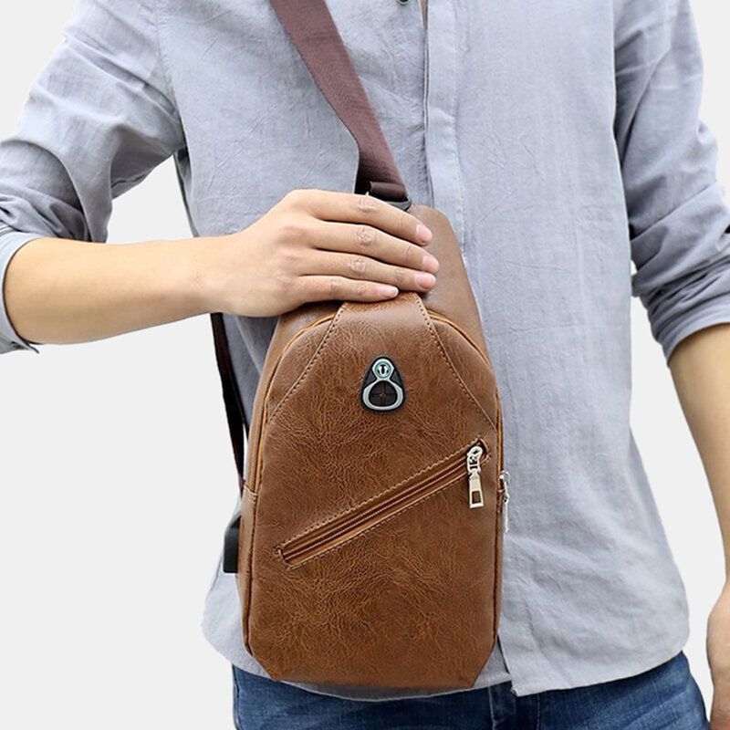 Herren Pu-leder Retro Business Brusttasche Mit Usb-aufladung Jugend Leder Umhängetasche Umhängetasche