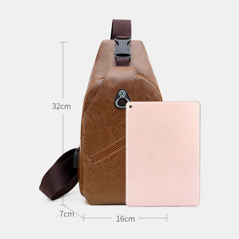 Herren Pu-leder Retro Business Brusttasche Mit Usb-aufladung Jugend Leder Umhängetasche Umhängetasche