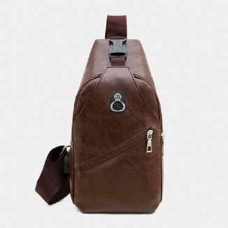 Herren Pu-leder Retro Business Brusttasche Mit Usb-aufladung Jugend Leder Umhängetasche Umhängetasche