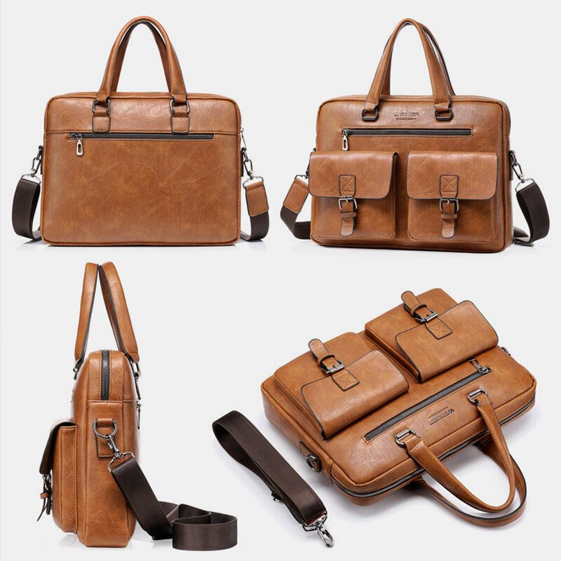 Herren-reißverschluss-multi-pocket-handtasche Große Kapazität Anti-diebstahl-retro-13.3-zoll-laptop-aktentasche Crossbody-taschen