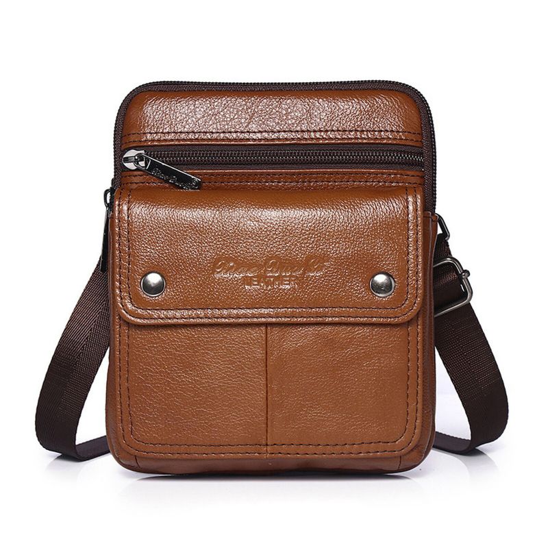 Herren Rindsleder Multi-fach Reißverschluss Umhängetasche Umhängetasche Outdoor Casual Vintage Messenger Bag