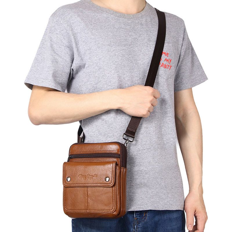 Herren Rindsleder Multi-fach Reißverschluss Umhängetasche Umhängetasche Outdoor Casual Vintage Messenger Bag