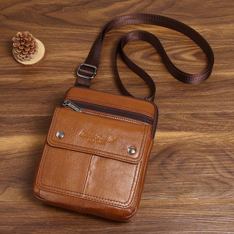 Herren Rindsleder Multi-fach Reißverschluss Umhängetasche Umhängetasche Outdoor Casual Vintage Messenger Bag