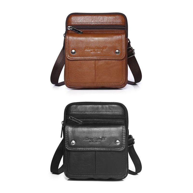 Herren Rindsleder Multi-fach Reißverschluss Umhängetasche Umhängetasche Outdoor Casual Vintage Messenger Bag