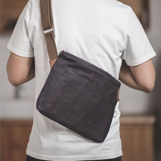 Herren Simple Oil Wax Canvas Messenger Bag Wasserdichtes Verstärktes Polyester-gurtband Umhängetasche Umhängetasche