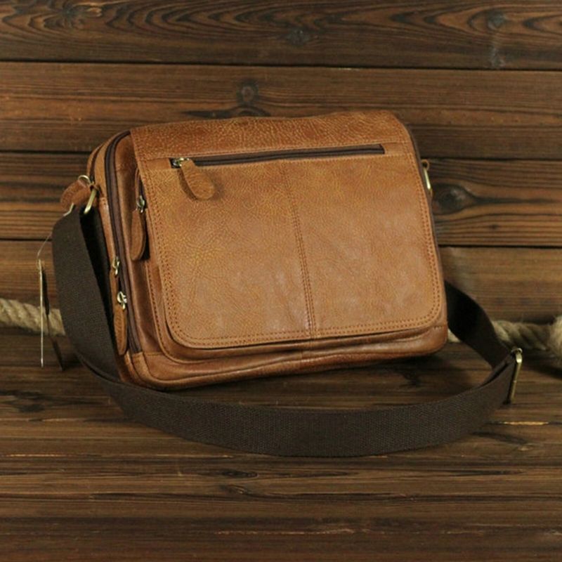 Herren-umhängetasche Aus Kunstleder Im Vintage-reißverschluss-design Retro-tasche Mit Großer Kapazität