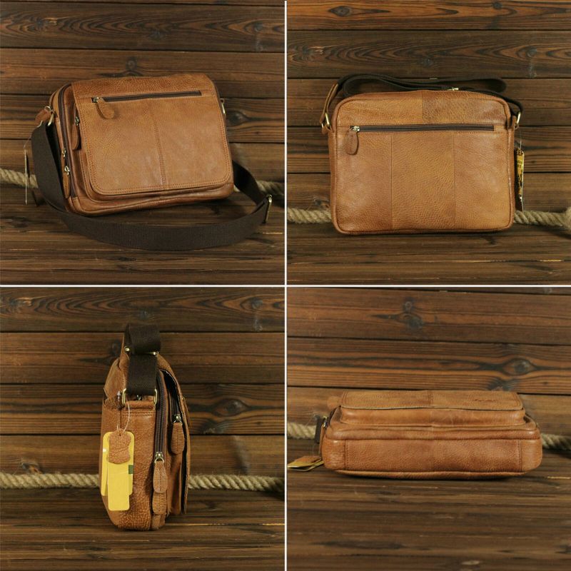 Herren-umhängetasche Aus Kunstleder Im Vintage-reißverschluss-design Retro-tasche Mit Großer Kapazität