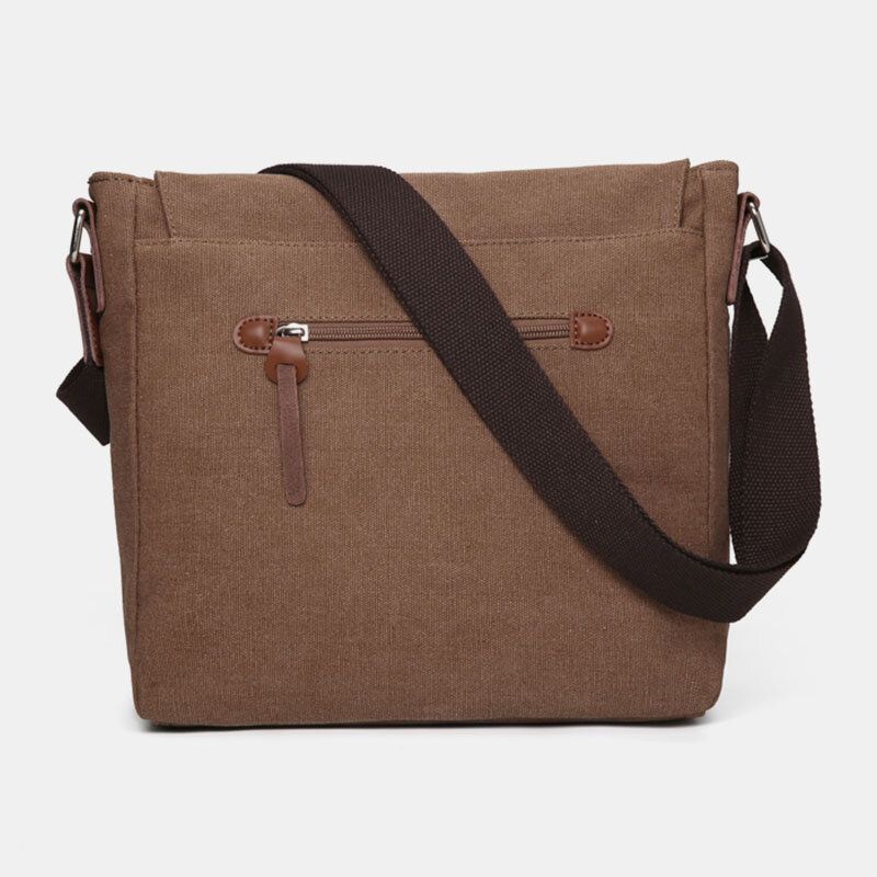 Herren-umhängetasche Mit Doppelter Vordertasche Großer Kapazität Retro-segeltuch Horizontal Einfarbig Anti-diebstahl-schultertasche