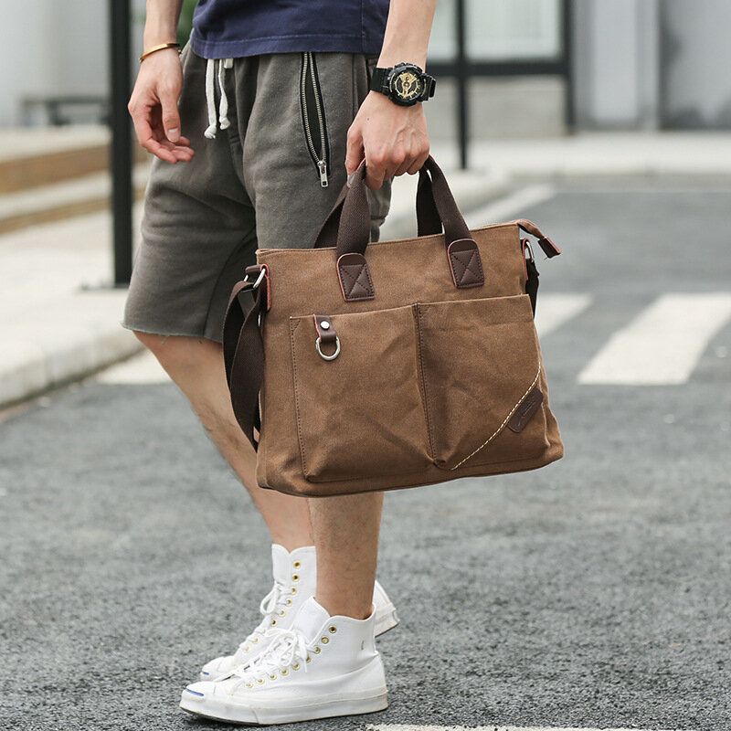 Männer Canvas Multi-pocket Verschleißfeste Umhängetaschen Retro Casual Große Kapazität Reißverschluss Umhängetasche Handtasche